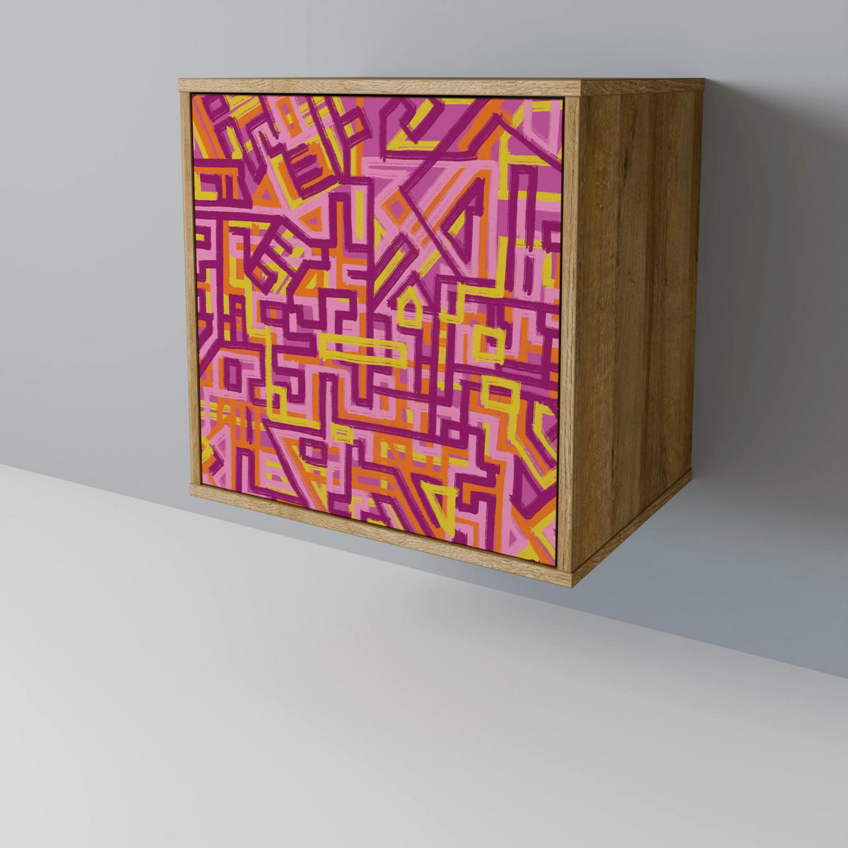 SIDEBOARD LOVELY MEMORIES, Eichefarben, 57,5x42x67,5 cm, Schwarze Metall-Rahmenfüße - Eichefarben/Multicolor, Holzwerkstoff/Metall (57.5/67.5/42cm) - SpaceRebels