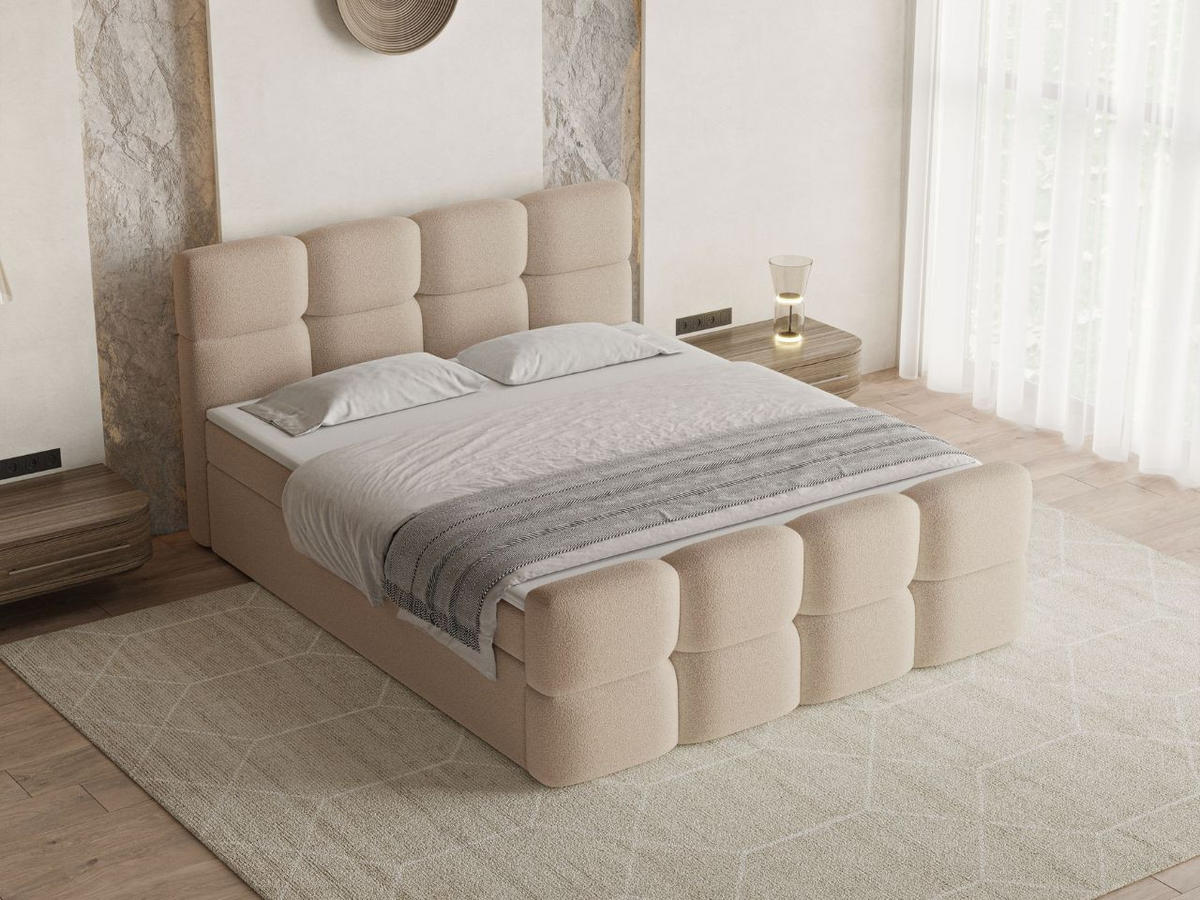 BOXBETT Rivon 140x200 Bouclé-Stoff Beige - Beige, Holz/Textil (140/200cm) - Graingold
