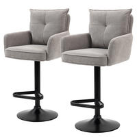 BARSTUHL - 2er-Set - Höhenverstellbar - Cord / Eisen - Hellgrau, Textil/Metall (54/98/58cm) - home24