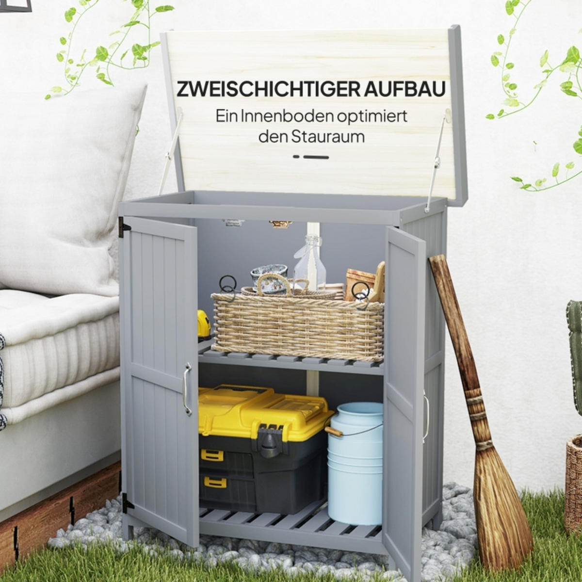 GARTENKOMMODE 74/88/43 cm Grau aus Holz mit Arbeitsfläche - Grau, Holz (43/88/74cm) - OKMYHOME