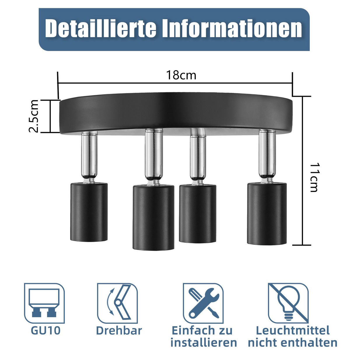STRAHLER Birtha 4-flammig 18/18/11 cm - Schwarz, Metall (18/18/11cm) - Nettlife