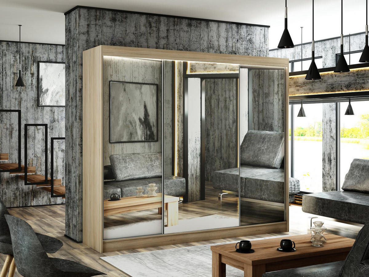 SCHIEBETÜRENSCHRANK DOMA - Sonoma Eiche, Holzwerkstoff (250/215/61cm) - Meblini