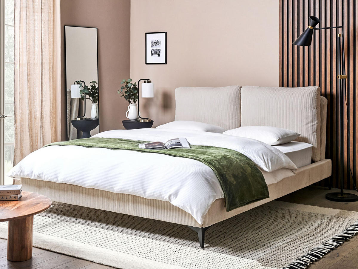 POLSTERBETT 160/200cm Helles Beige Melle - Beige, Naturmaterialien/Textil (160/200cm) - Beliani