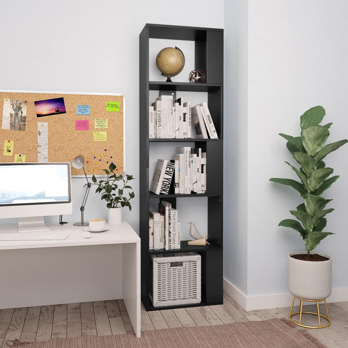 BÜCHERREGAL/RAUMTEILER Schwarz 45x24x159 cm Holzwerkstoff - Schwarz, Holzwerkstoff (45/159/24cm) - furnicato