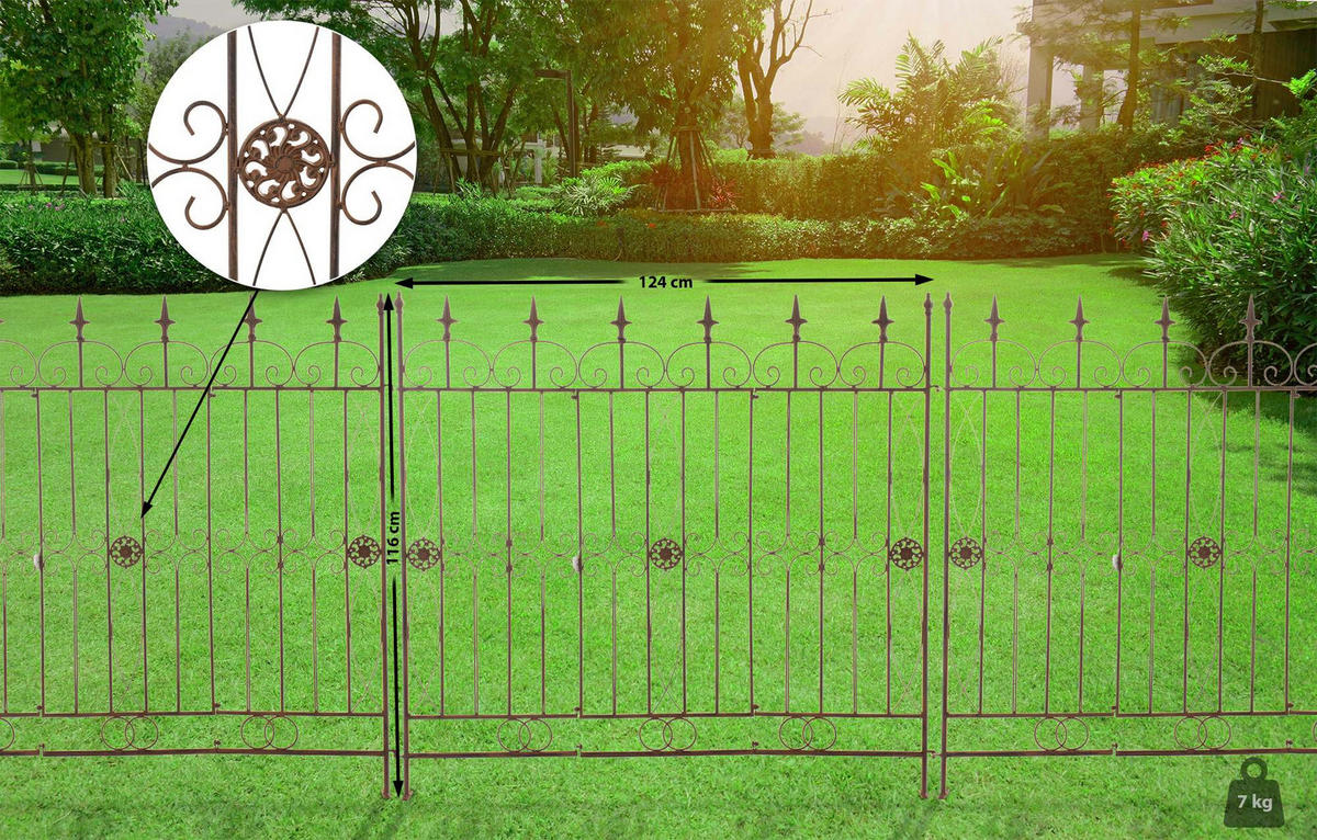 GARTENZAUN Metall antik braun - Braun, Metall (124/116cm) - CLP