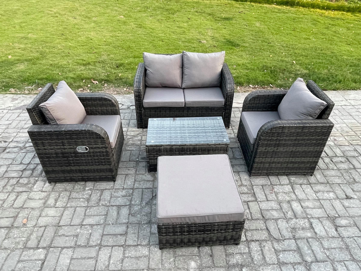 GARTENLOUNGE-SET Polyrattan Dunkelgrau 5-Sitzer - Dunkelgrau, Metall - Fimous