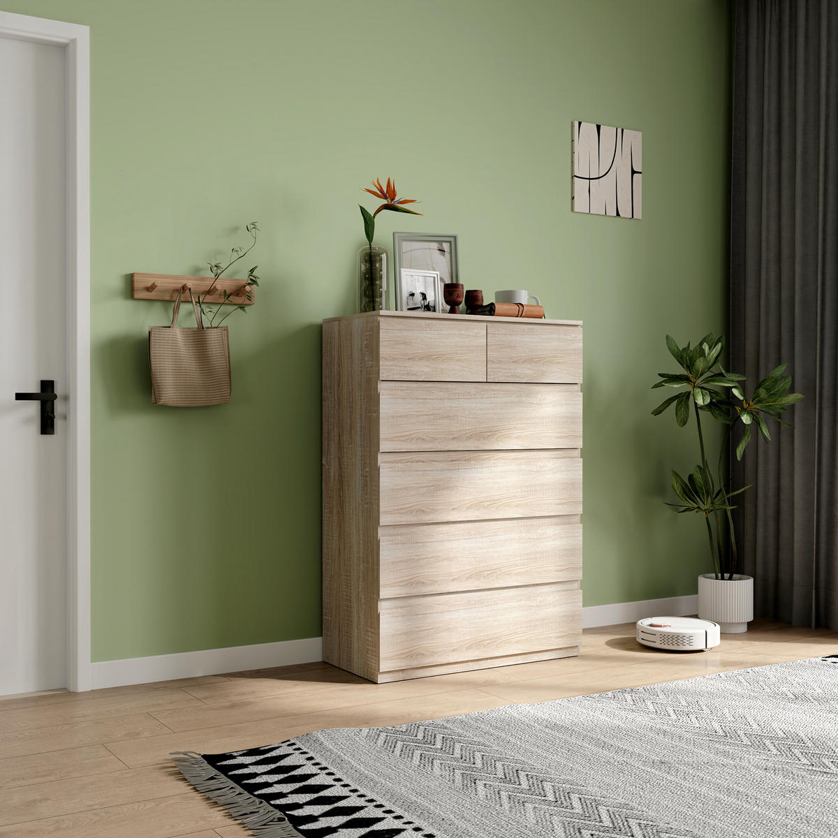 KOMMODE Naturfarben 6 Schubladen 80/39/115 cm - Naturfarben, Holzwerkstoff (39/115/80cm) - PANGIVO