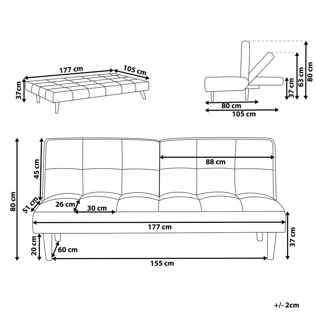 Thumbnail - Beliani 3-Sitzer-Schlafsofa, Hellblau, Textil, 177x80x80 cm, Wohnzimmer, Sofas & Couches, Schlafsofas