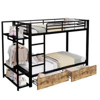 ETAGENBETT 90/200 cm aus Metall mit LED-Beleuchtung, Schubladen und Ablagen - Schwarz, Metall (90/200cm) - Flora Grace