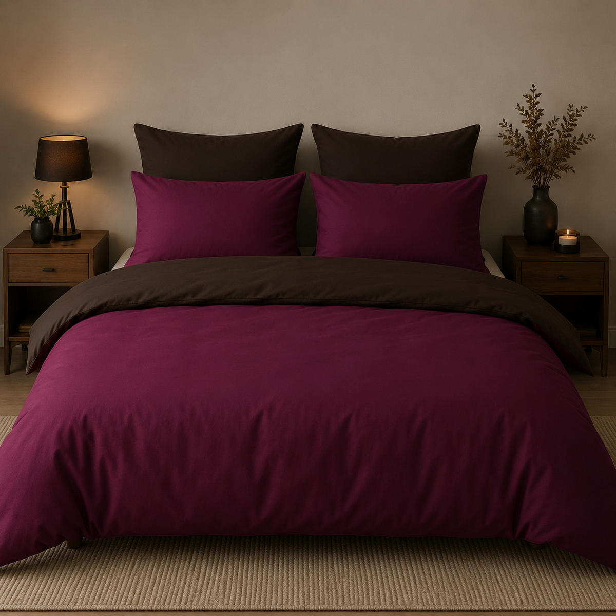 WENDEBETTWÄSCHE 5-teilig 200/200cm BRAUN-WEINROT - Braun, Textil (200/200cm) - ROLFNERS