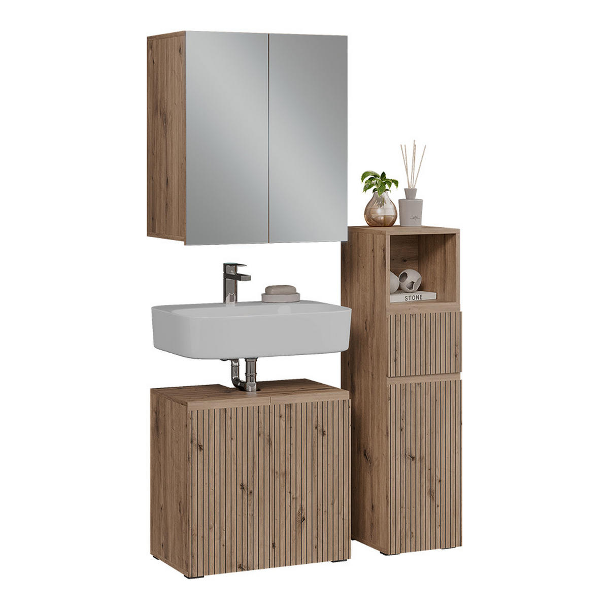 BADMÖBEL-SET Takumi Artisan 3 Teile - Hellgrau, Holzwerkstoff (60/58/35cm) - Vicco