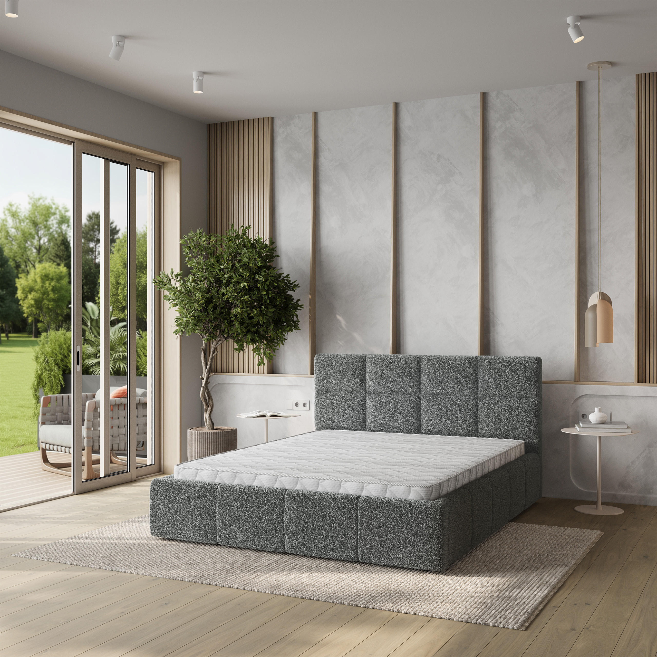 POLSTERBETT COMO 140x200 cm mit Bettkästen - Grau - Grau, Holz (140/200cm) - MASSENO