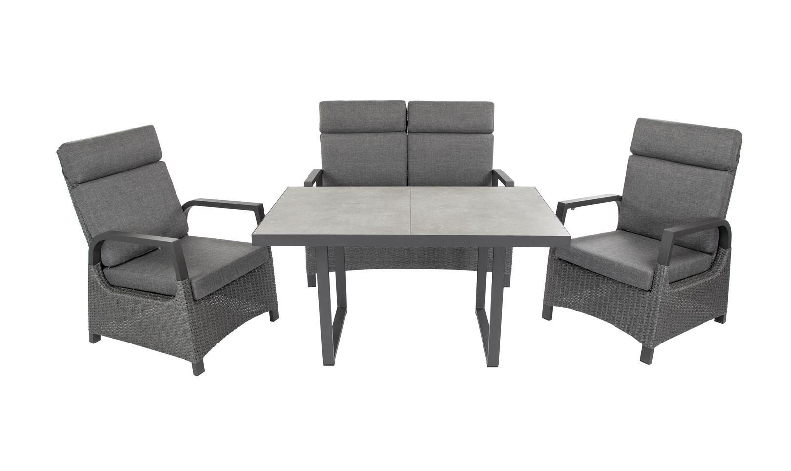 LOUNGE-SET Orlando Grau, Aluminium/Polyrattan, für 4 Personen, Tisch 130/80/68 cm - Grau, Naturmaterialien - bellavista - Home & Garden