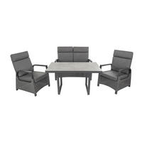 LOUNGE-SET Orlando Grau, Aluminium/Polyrattan, für 4 Personen, Tisch 130/80/68 cm - Grau, Naturmaterialien - bellavista - Home & Garden