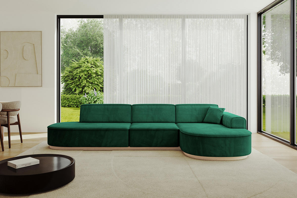 ECKSOFA Ottomane Rechts MARI-L2-v1 - 328x171x83 cm Grün Velours - Grün, Holzwerkstoff/Textil (171/328cm) - ALTDECOR
