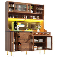 BUFFET 145/39/171 cm aus MDF und Glas mit LED-Beleuchtung und Weinregal Walnussfarben - Walnussfarben, Holzwerkstoff (145/171/39cm) - Modenvie