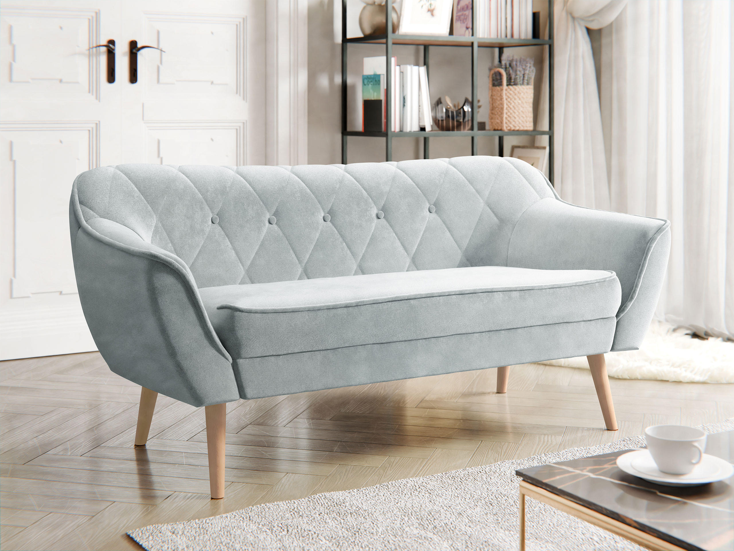 SOFA Skand 2 - Hellgrau/Naturfarben, Holz/Textil (140/75/74cm) - MIRJAN24
