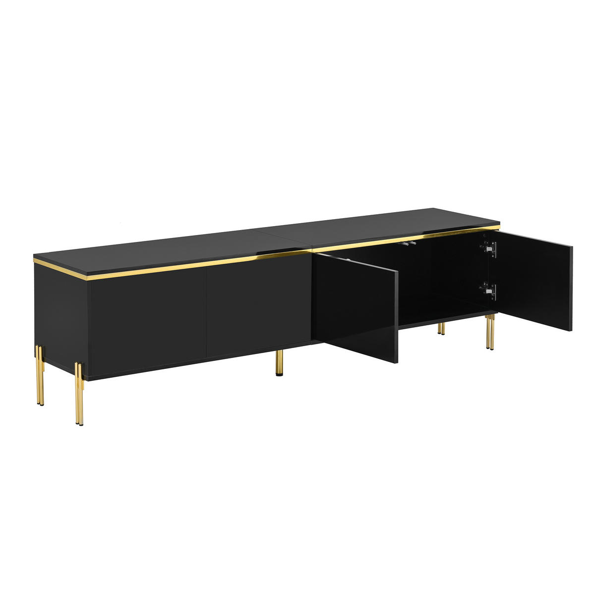 TV-SCHRANK 170/38/50 cm Schwarz Hochglanz mit 4 Türen und Gold - Schwarz, Holzwerkstoff/Metall (170/50/38cm) - Oxeza