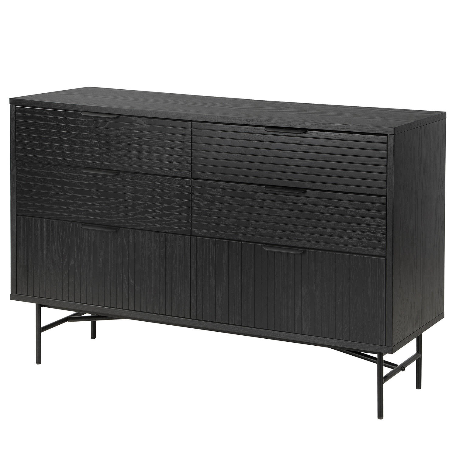 SIDEBOARD mit 6 Schubladen - Echtholzfurnier - Eichefarben/Schwarz, Holzwerkstoff/Metall (120/80/40cm) - home24