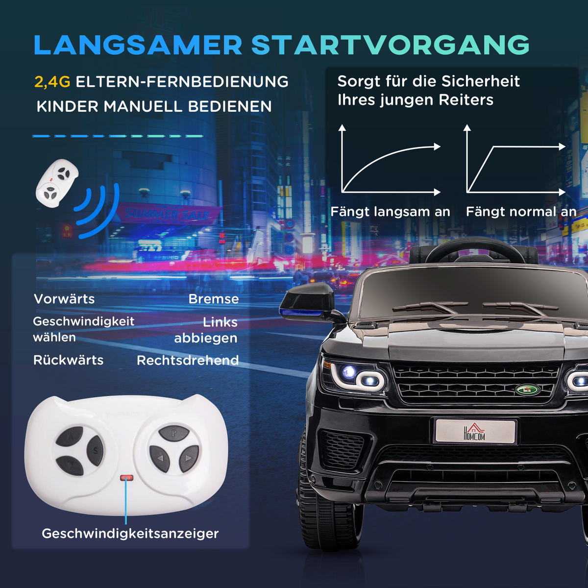 KINDER ELEKTROAUTO, Schwarz, Kunststoff+ Eisen - Schwarz, Metall (110/68/52cm) - HOMCOM