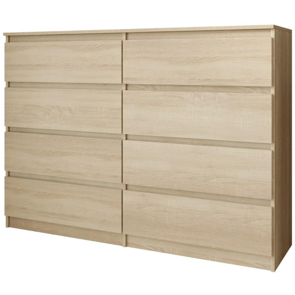 KOMMODE Look 120 cm mit acht Schubladen, eiche Sonoma - Sonoma Eiche, Holzwerkstoff (120/93/33cm) - Beautysofa