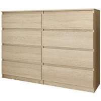 KOMMODE Look 120 cm mit acht Schubladen, eiche Sonoma - Sonoma Eiche, Holzwerkstoff (120/93/33cm) - Beautysofa