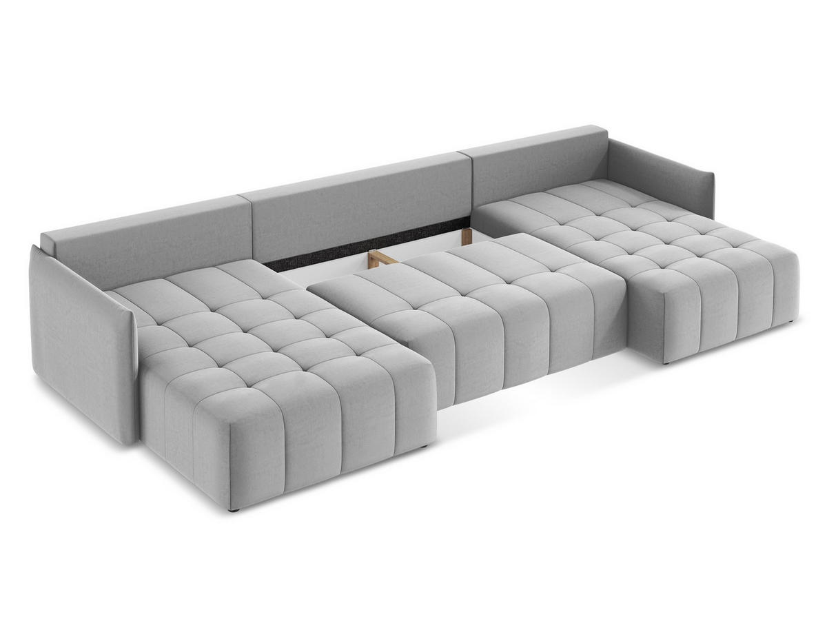 POUF Bouclé Stoff Beige - Sandfarben/Schwarz, Holzwerkstoff/Kunststoff (75/41/90cm) - Makamii