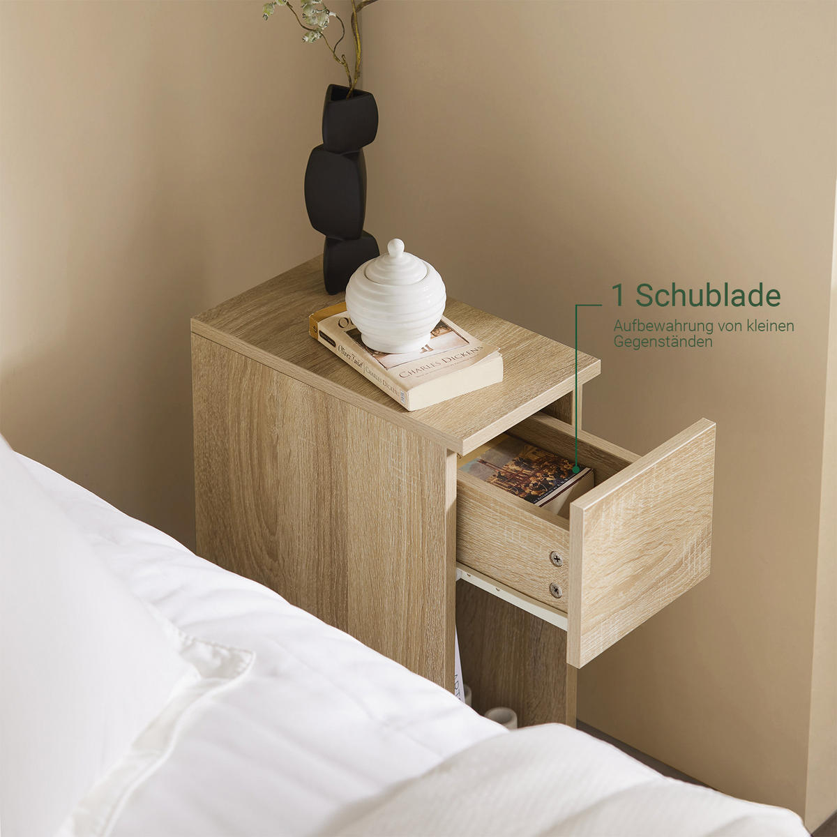 NACHTTISCH Natur - Naturfarben, Holzwerkstoff (20/60/35cm) - SoBuy