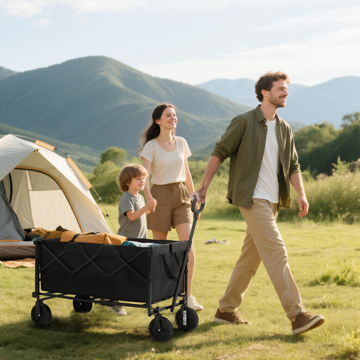 GARTENWAGEN DE-10371 klappbar, erweiterbar, 100 kg Schwarz - Schwarz, Metall (55/102/95cm) - ComfortXL