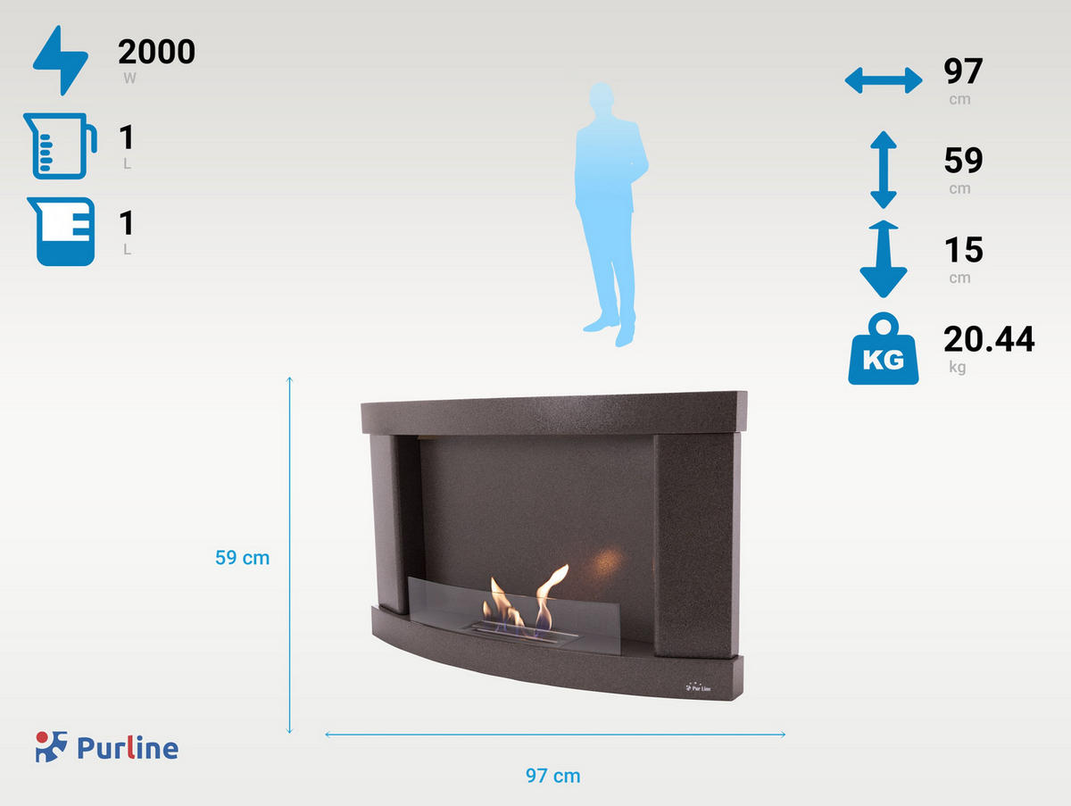 BIOETHANOL-KAMIN Grau Wandmodell inklusive 1 L Brennblock - Grau, Metall (97/59/15cm) - Purline
