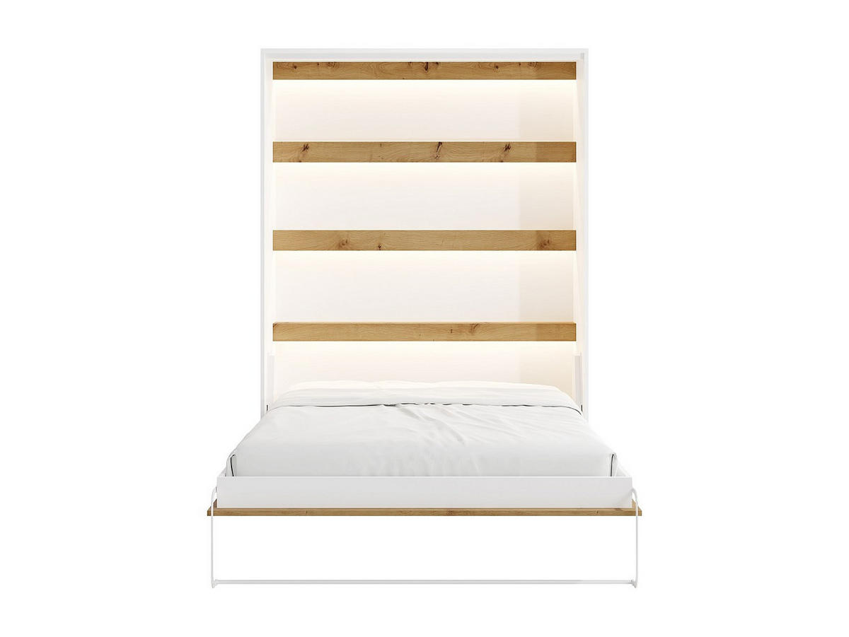 SCHRANKBETT - 2 Personen - holz - naturfarben hell, weiß Rapili - Naturfarben/Weiß, Holz (160/200cm) - Vente-Unique