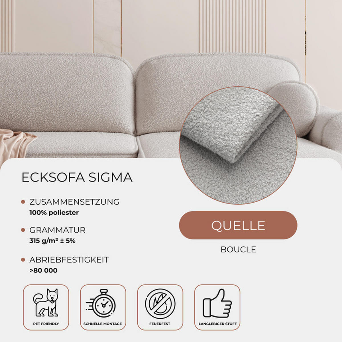 ECKSOFA SIGMA mit Schlaffunktion und Bettkasten, Stoff Hellgrau - Hellgrau, Textil (280/178cm) - Idohome