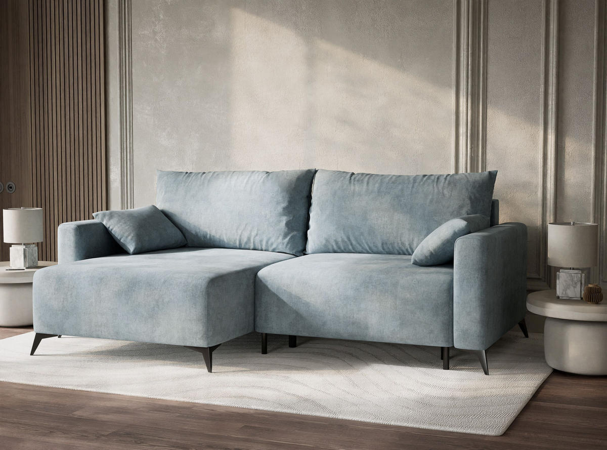 ECKSOFA MIT SCHLAFFUNKTION Leon Hellblau Webstoff - Schwarz/Hellblau, Holz/Holzwerkstoff (148/239cm) - Maison de Reve