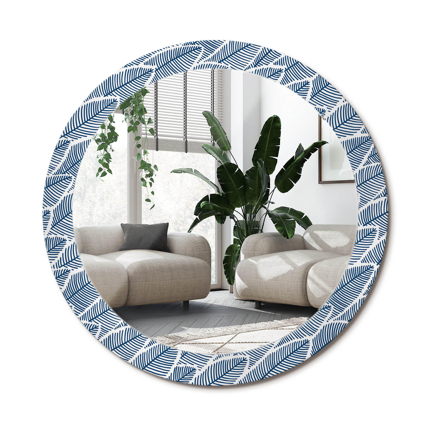 SPIEGEL Rund Ø 80 cm mit Aufdruck - Blau, Glas (80/80/0.4cm) - Wallfluent