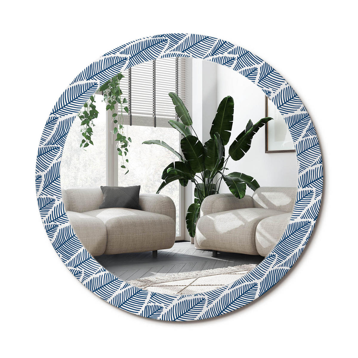 SPIEGEL Rund Ø 80 cm mit Aufdruck - Blau, Glas (80/80/0.4cm) - Wallfluent