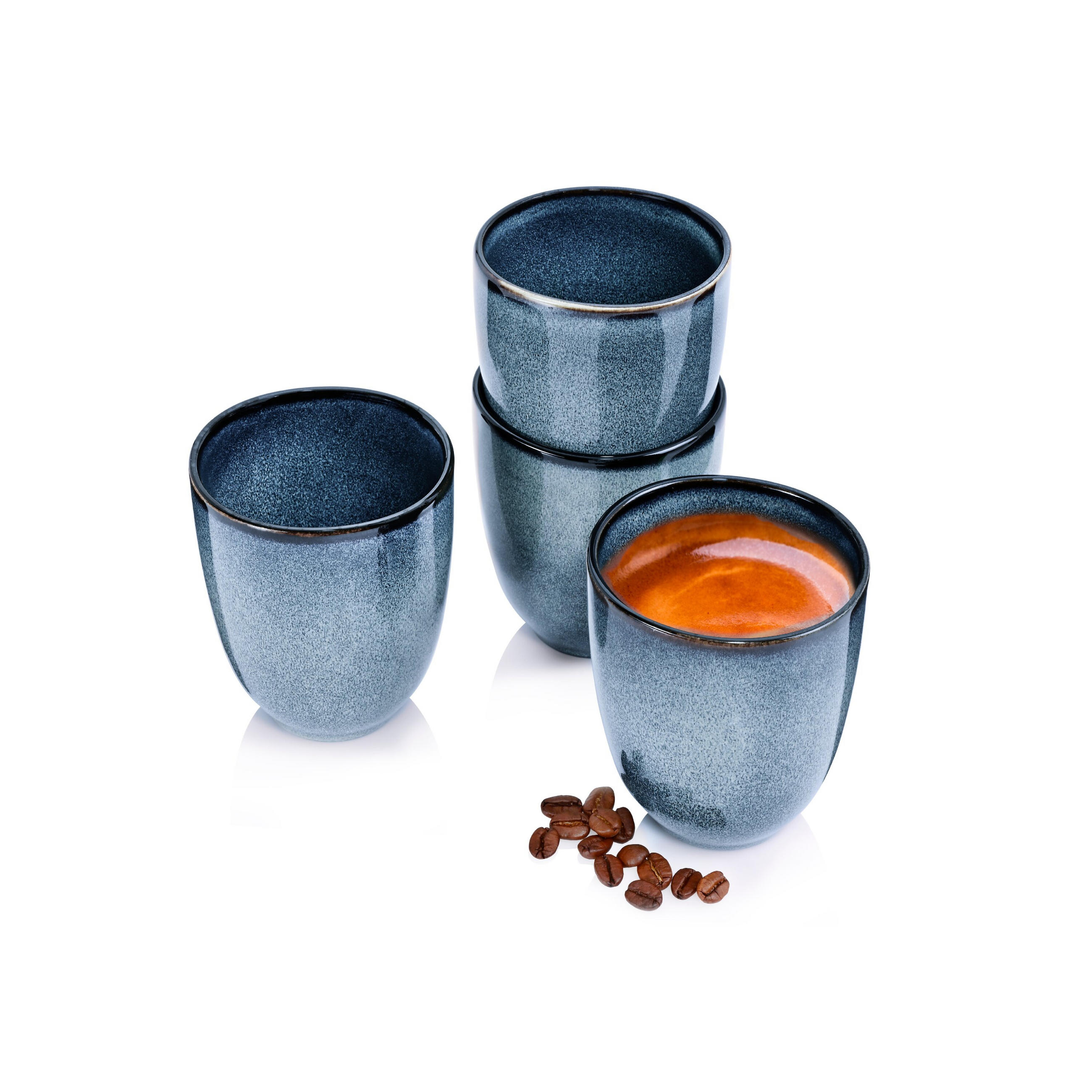 KAFFEEBECHER SET DARWIN - 4 teilig aus Steingut (300 ml) - Blau, Stein (0.3L) - Sänger