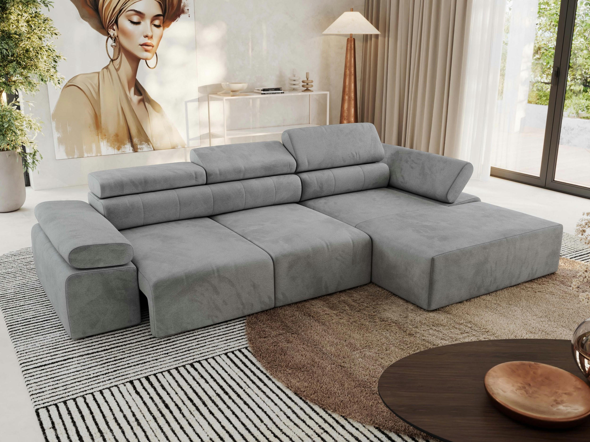 ECKSOFA RILASSO L Hellgrau Velvet - rechts - Hellgrau/Schwarz, Kunststoff/Textil (174/296cm) - MKS