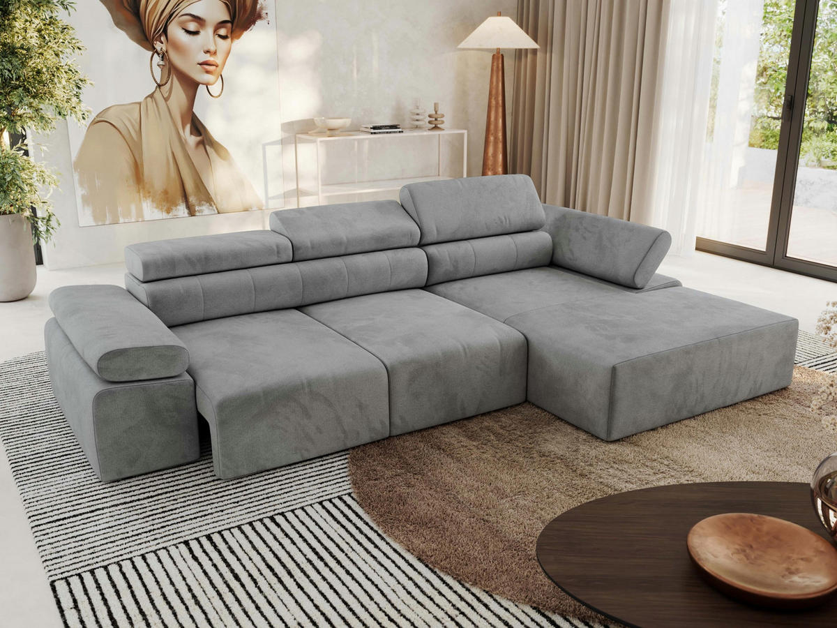 ECKSOFA RILASSO L Hellgrau Velvet - rechts - Hellgrau/Schwarz, Kunststoff/Textil (174/296cm) - MKS