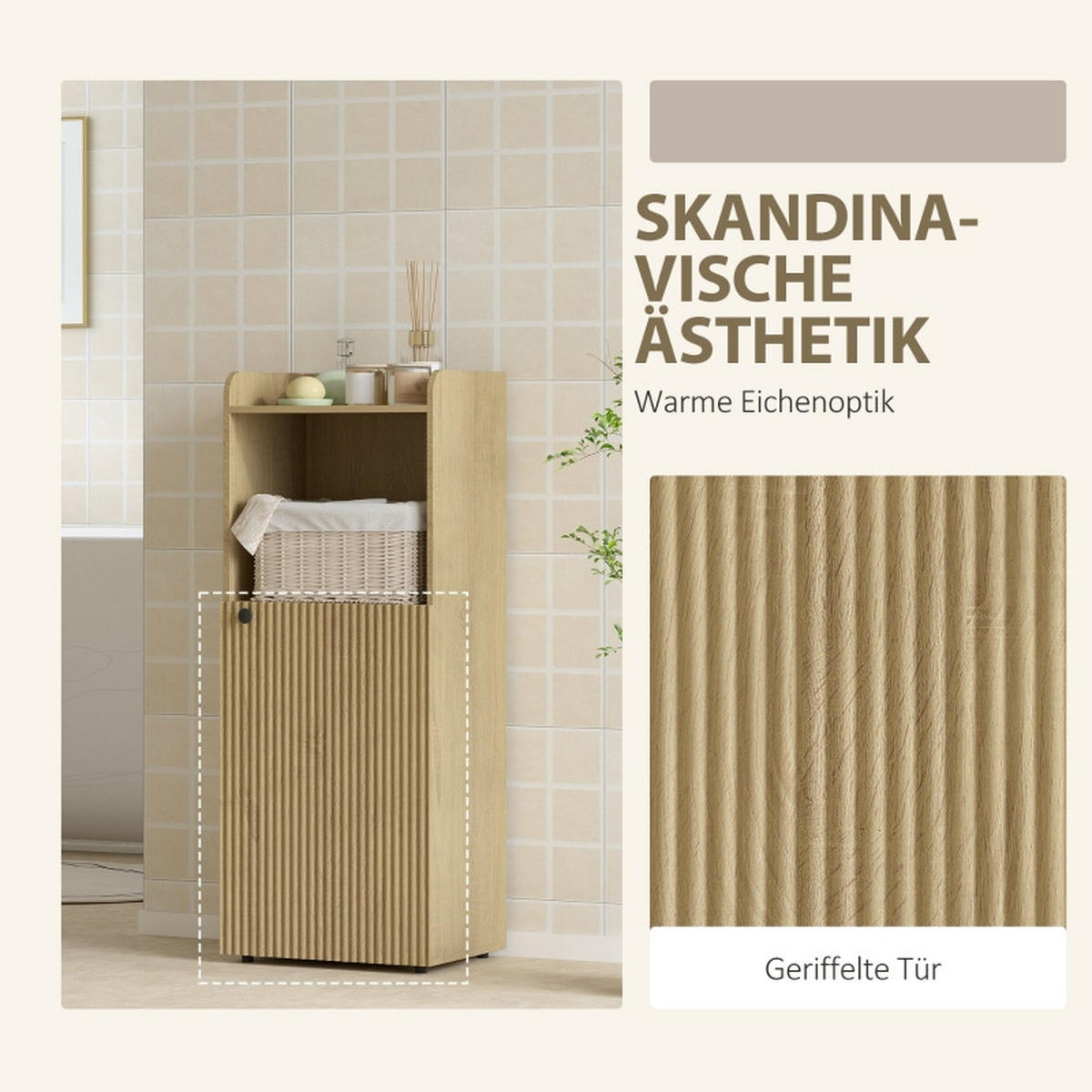 BADEZIMMERSCHRÄNKE 40x31x104 cm Eiche mit geflügelter Tür & verstellbarem Regal - Eichefarben, Holzwerkstoff (40/104/31cm) - Modfu