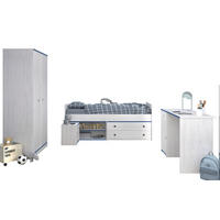 JUGENDZIMMER Smoozy 26 in Kiefer Weiß mit rosa ODER blauen Absetzungen 4 teilig - Weiß, Holzwerkstoff (120/200/80cm)