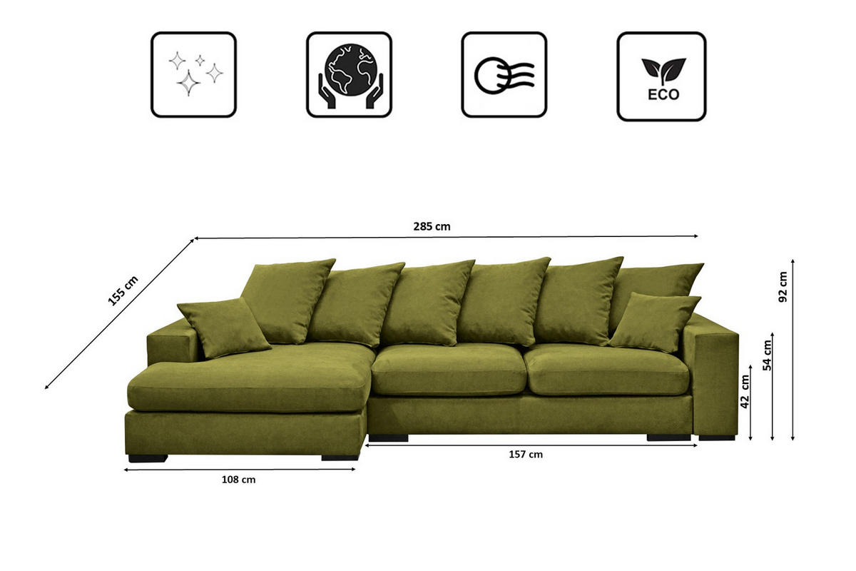 ECKSOFA Mit Schlaffunktion Und Bettkasten Couch L-form Gabon Stoff Riviera Links Hellgrün - Hellgrün, Holz (155/285cm) - Kaiser Möbel