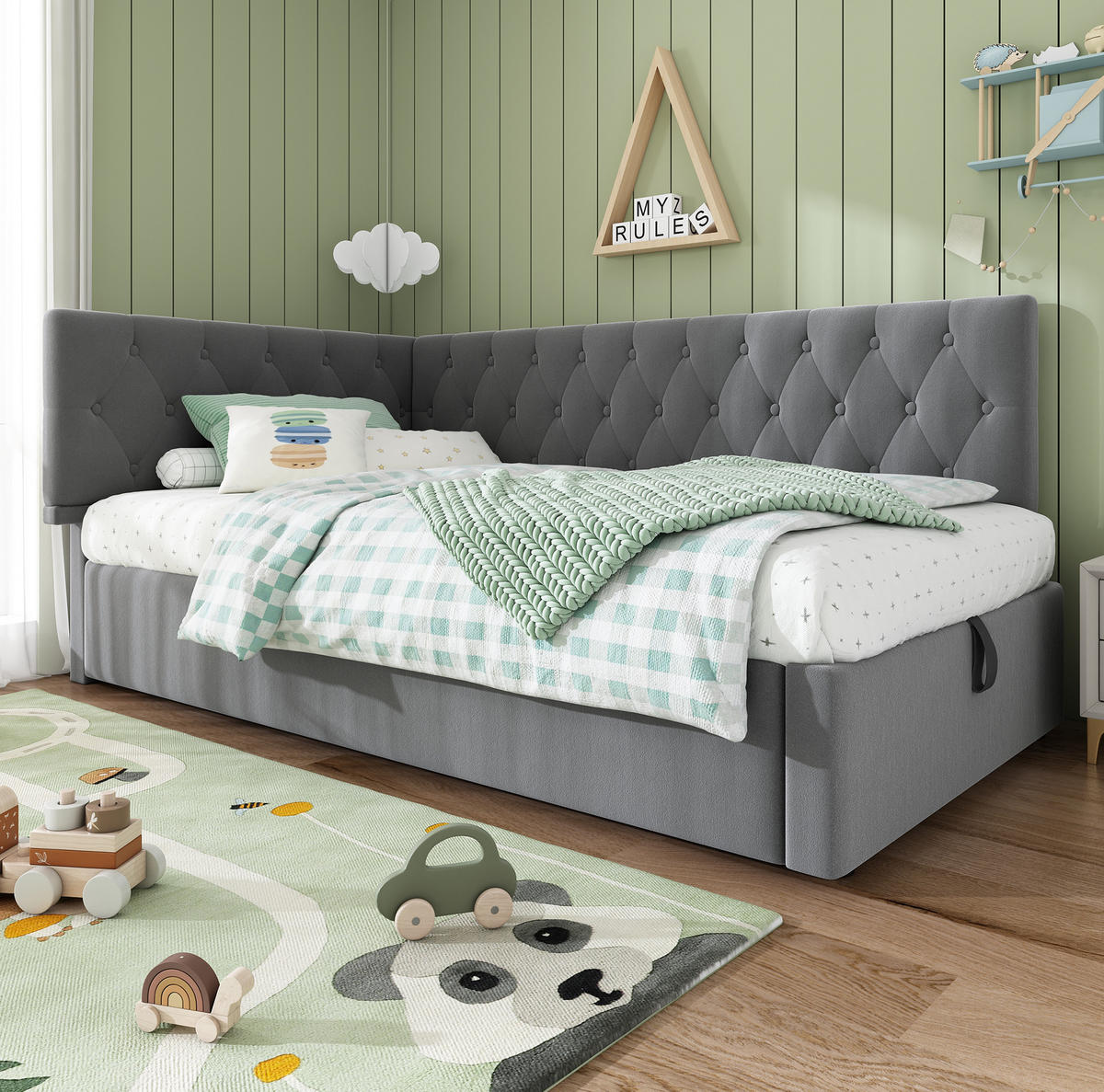 BETT mit hydraulischem Stauraum 90x200 cm Samt Grau - Grau, Metall (90/200cm) - Beauniv