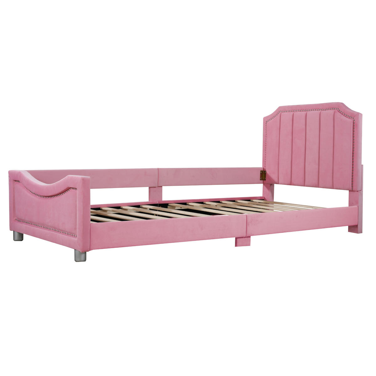 KINDERBETT 90x200 Rosa Flanell Rückenlehne - Pink, Holz (90/200cm) - FLIEKS