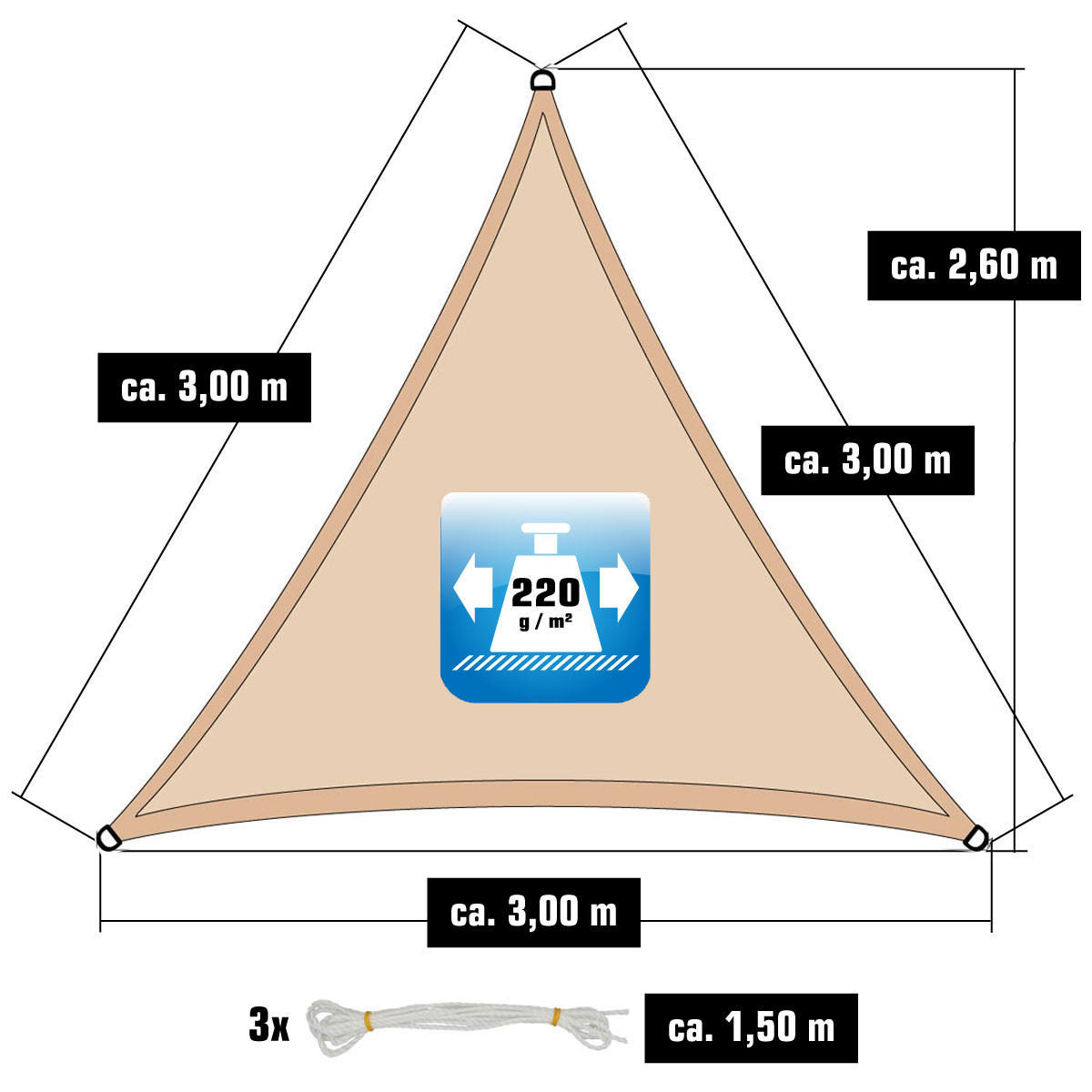SONNENSEGEL Luftdurchlässig 300 cm Beige - Beige, Kunststoff (300/300cm) - Amanka