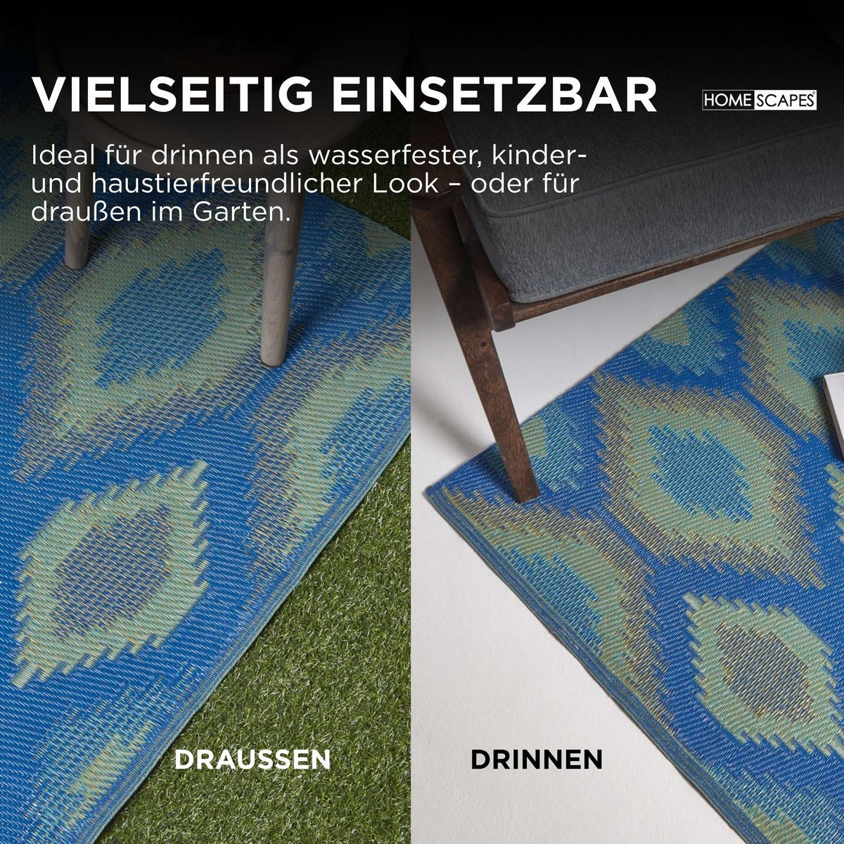 OUTDOORTEPPICH Amber mit Ethno-Muster 150/240 cm - Blau, Kunststoff (150/240cm) - Homescapes