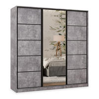 SCHWEBETÜRENSCHRANK PINA 200/205/58 cm 3-türig mit Spiegel und 4 Schubladen Titanfarben - Titanfarben, Holzwerkstoff (200/205/58cm) - MASSENO