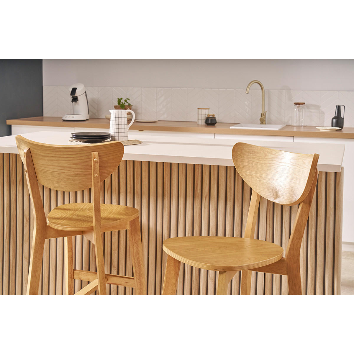 BARHOCKER Skandinavisch Eiche 2er-Set LEENA - Braun, Holz (51/101/50cm) - Miliboo