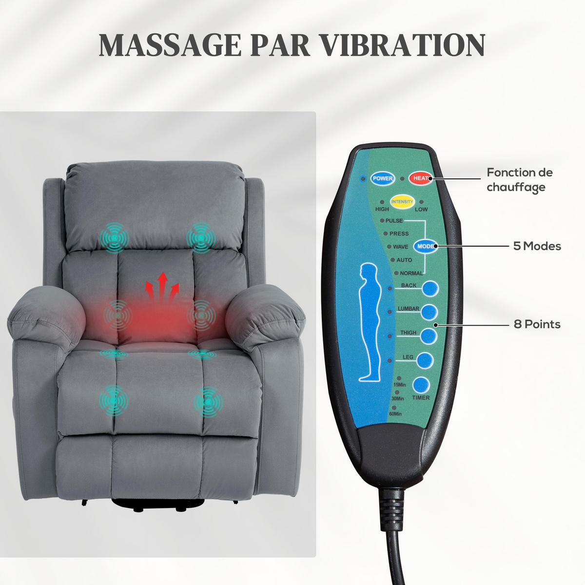 MASSAGESESSEL DE-15423 mit Massage, Heizung und Aufstehhilfe Grau - Grau, Metall (95/103/90cm) - ComfortXL