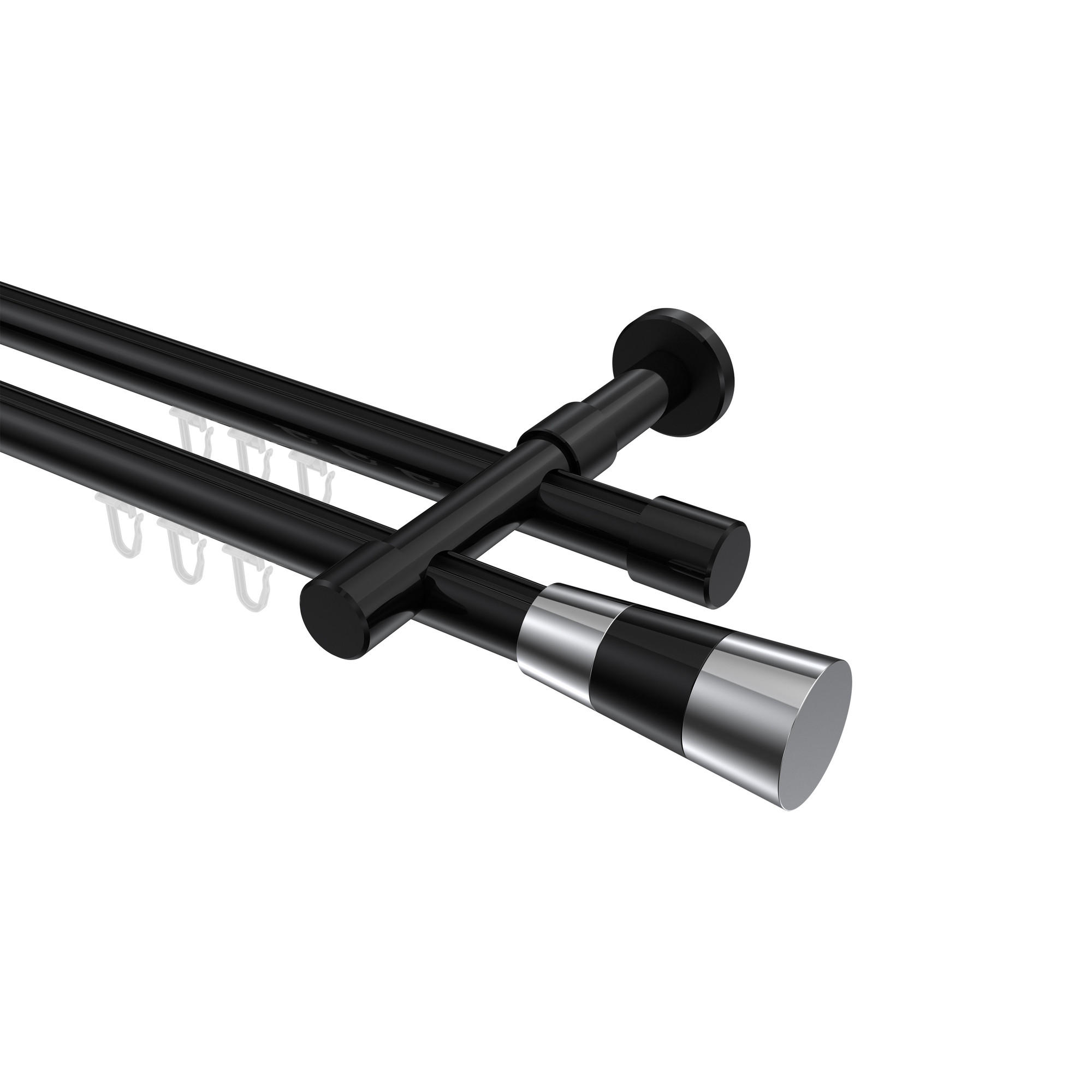 INNENLAUF-GARDINENSTANGEN-SET Prestige Tanara 360 cm (geteilt in 2 x 180 cm), 2-läufig, 20 mm Ø Schwarz - Chromfarben/Schwarz, Metall (360cm) - INTERDECO