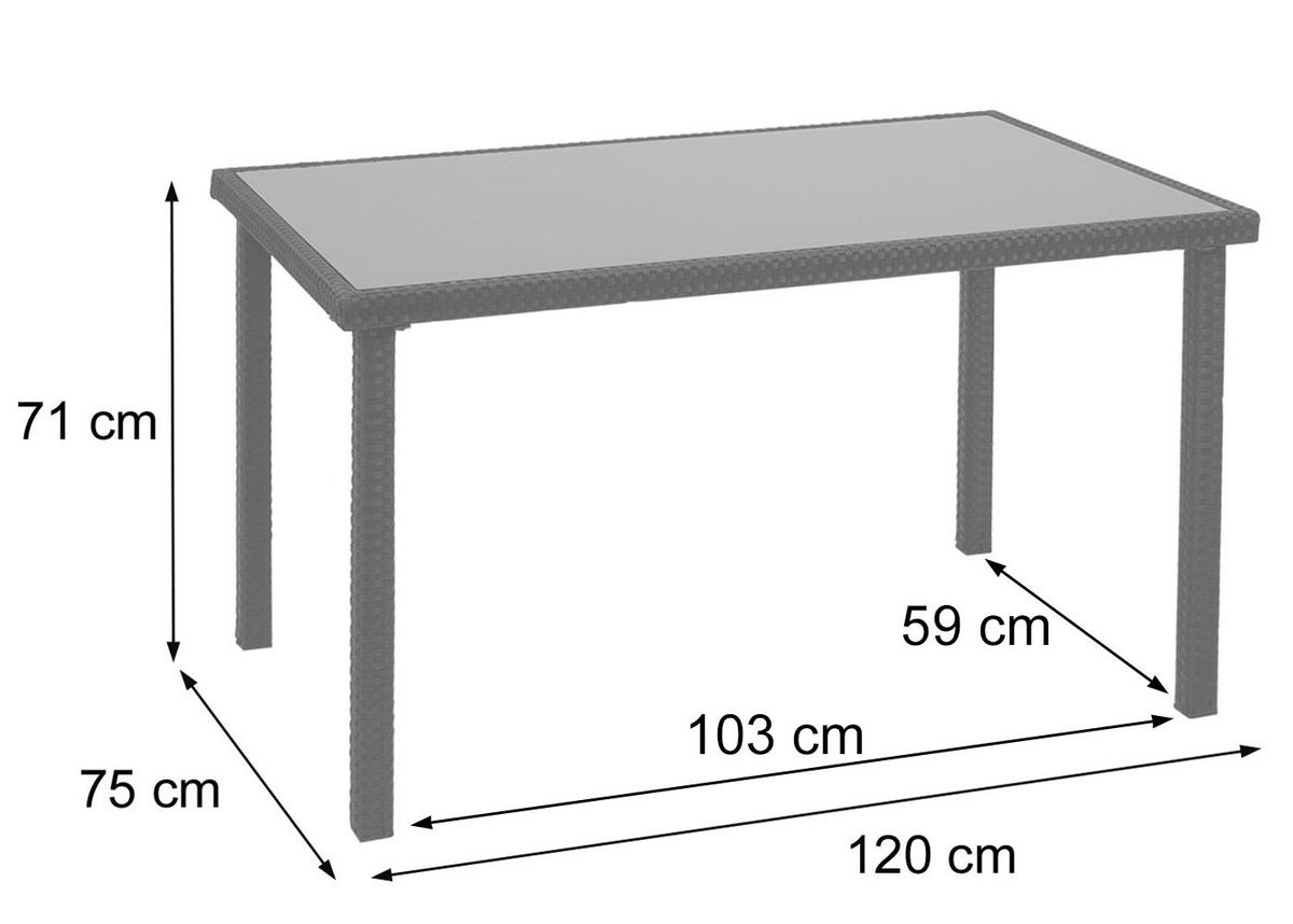 POLY-RATTAN TISCH rechteck Braun - Braun, Kunststoff (75/120/71cm) - MCW